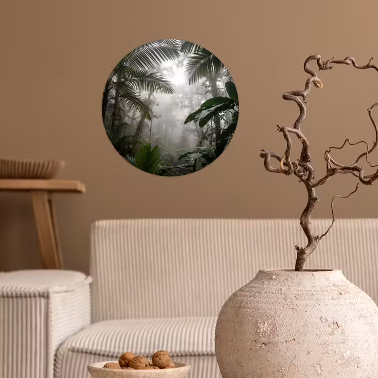 Natuur - Jungle - Mist - Groen - Bladeren Wandcirkel behangsticker klein -sfeer1