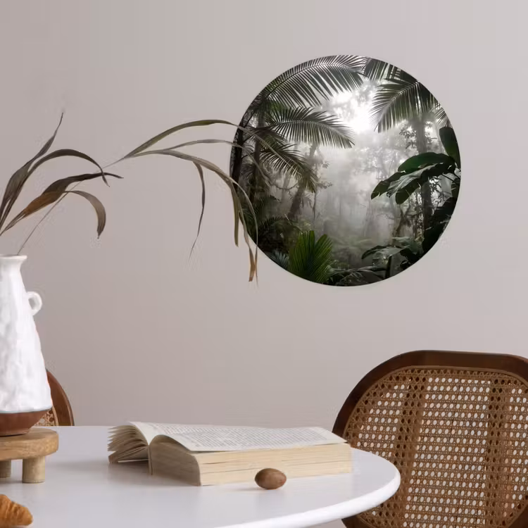 Natuur - Jungle - Mist - Groen - Bladeren Wandcirkel behangsticker klein -sfeer3