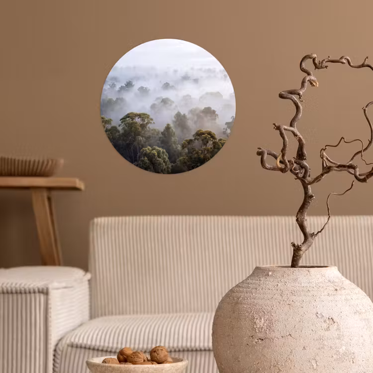 Natuur - Mist - Bos - Ochtend - Goud Wandcirkel behangsticker klein -sfeer1