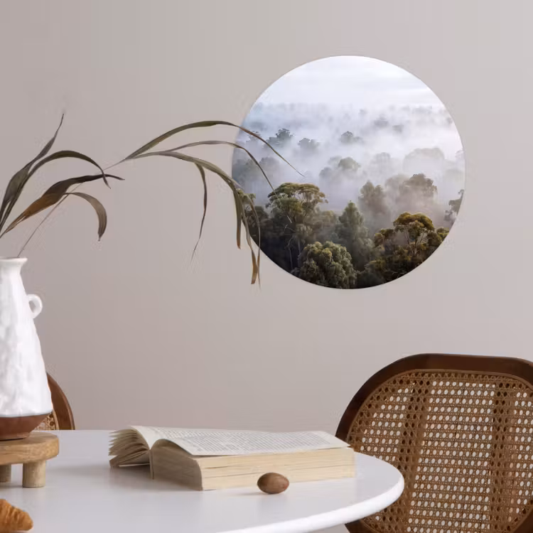 Natuur - Mist - Bos - Ochtend - Goud Wandcirkel behangsticker klein -sfeer3
