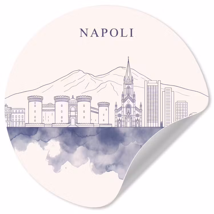 Napels - Skyline - Italie - Lijntekening - Aquarel Wandcirkel behangsticker klein -3d