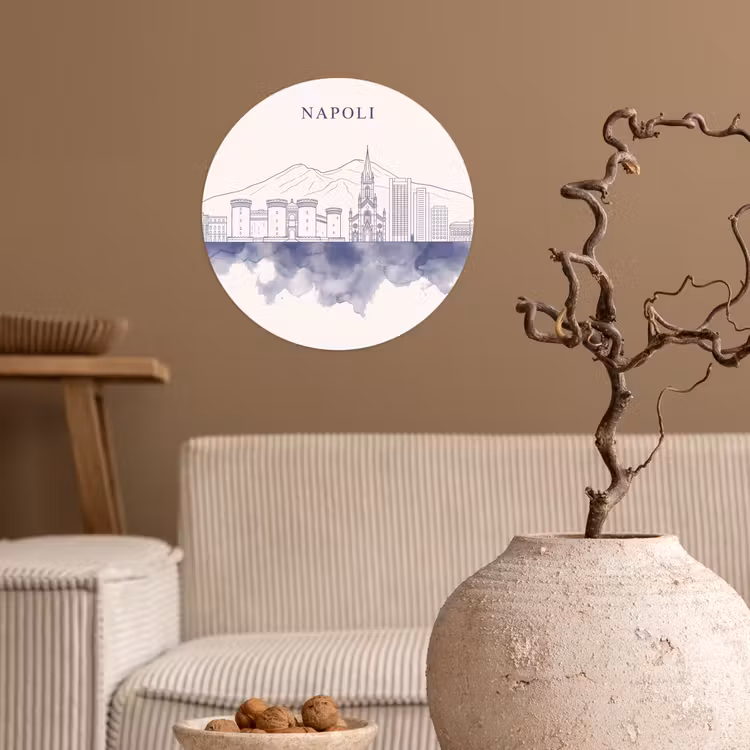 Napels - Skyline - Italie - Lijntekening - Aquarel Wandcirkel behangsticker klein -sfeer1