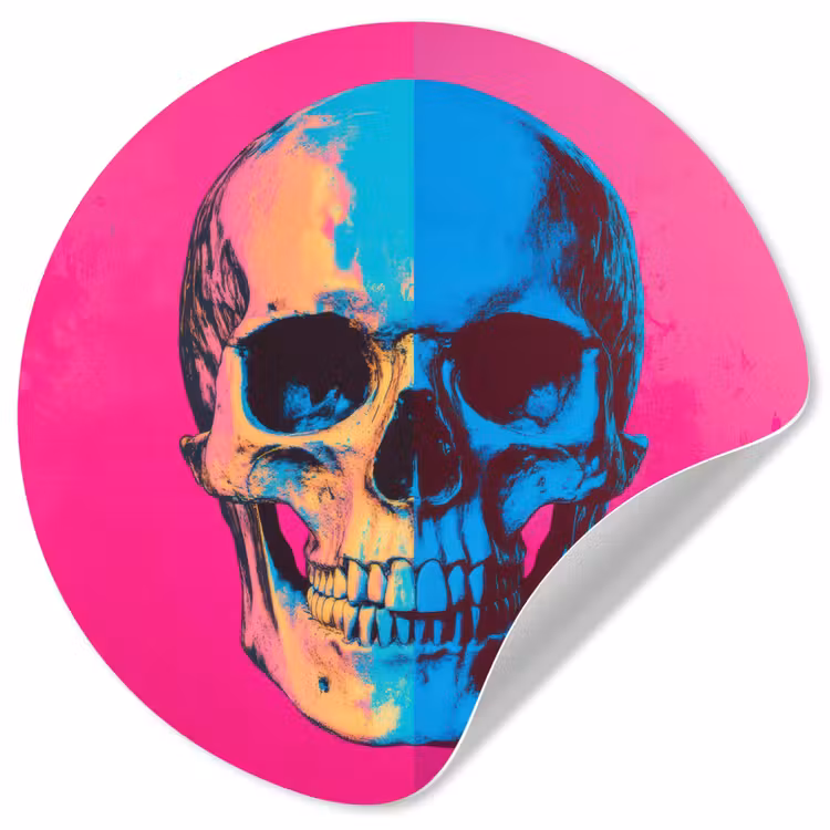 Neon - Blauw - Pop-art - Schedel Wandcirkel behangsticker klein -3d