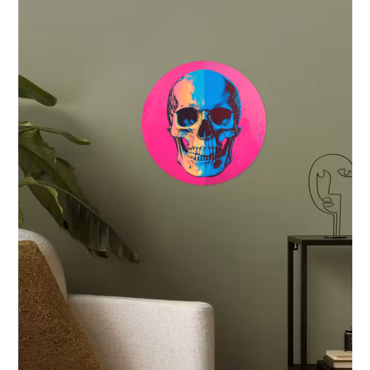 Neon - Blauw - Pop-art - Schedel Wandcirkel behangsticker klein -sfeer2