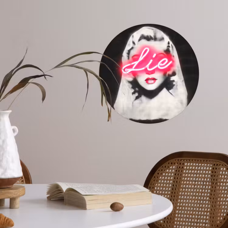 Neon - Letters - Vintage - Vrouw Wandcirkel behangsticker klein -sfeer3