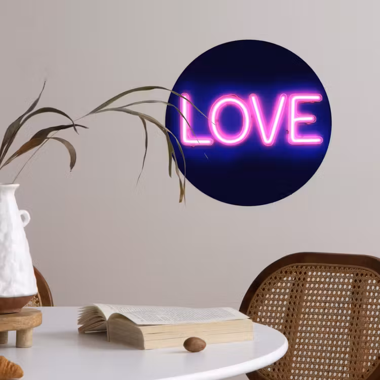 Neon - Love - Valentijn Wandcirkel behangsticker klein -sfeer3