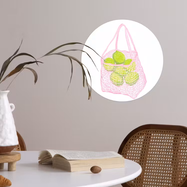 Netzakje - Roze - Illustratie - Limoenen Wandcirkel behangsticker klein -sfeer3