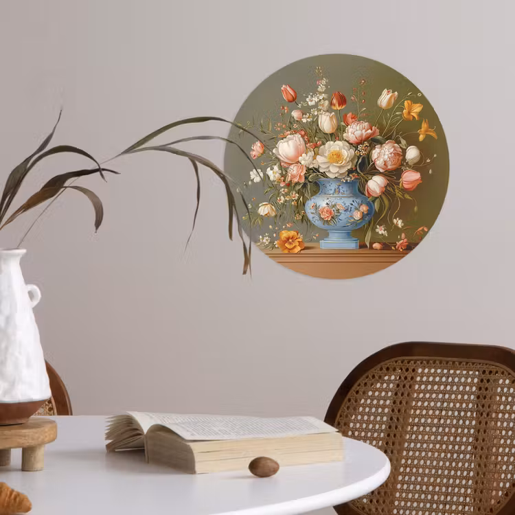 Neutral - Bloemen - Boeket - Vaas Wandcirkel behangsticker klein -sfeer3