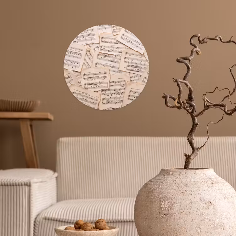 Bladmuziek - Oud - Noten - Vintage - Beige Wandcirkel behangsticker klein -sfeer1