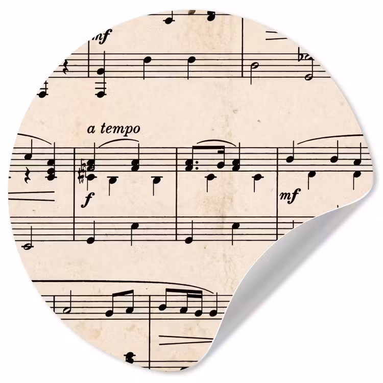 Muzieknotatie - Notenbalken - Kunst - Klassiek - Beige Wandcirkel behangsticker klein -3d
