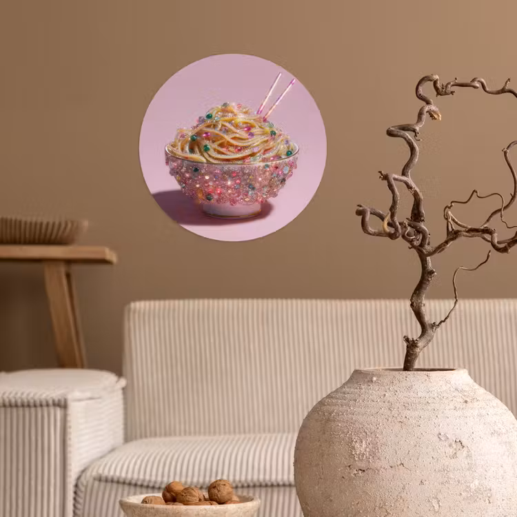 Noodles - Edelstenen - Stokjes - Roze Wandcirkel behangsticker klein -sfeer1