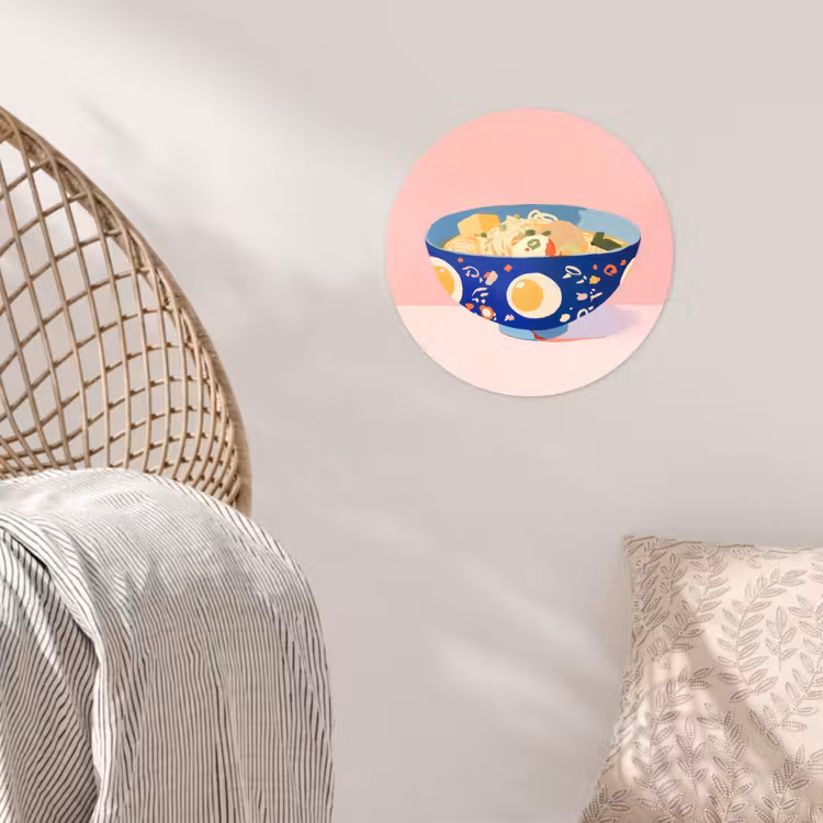 Noodles - Kom - Blauw - Illustratie Wandcirkel behangsticker klein -sfeer4