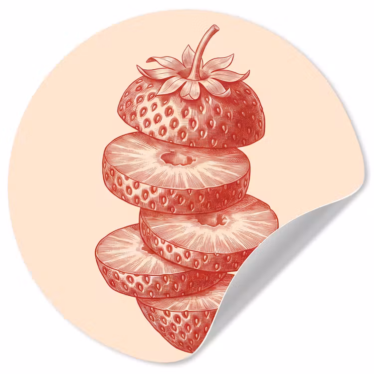 Fruit - Gesneden - Illustratie - Rood - Vintage Wandcirkel behangsticker klein -3d