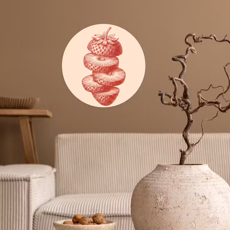 Fruit - Gesneden - Illustratie - Rood - Vintage Wandcirkel behangsticker klein -sfeer1