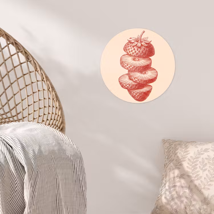 Fruit - Gesneden - Illustratie - Rood - Vintage Wandcirkel behangsticker klein -sfeer4