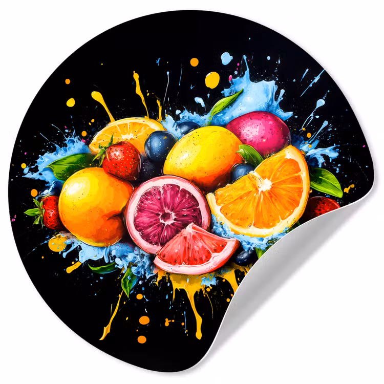 Fruit - Graffiti - Kleurrijk - Sinaasappel - Aardbei - Abstract Wandcirkel behangsticker klein -3d