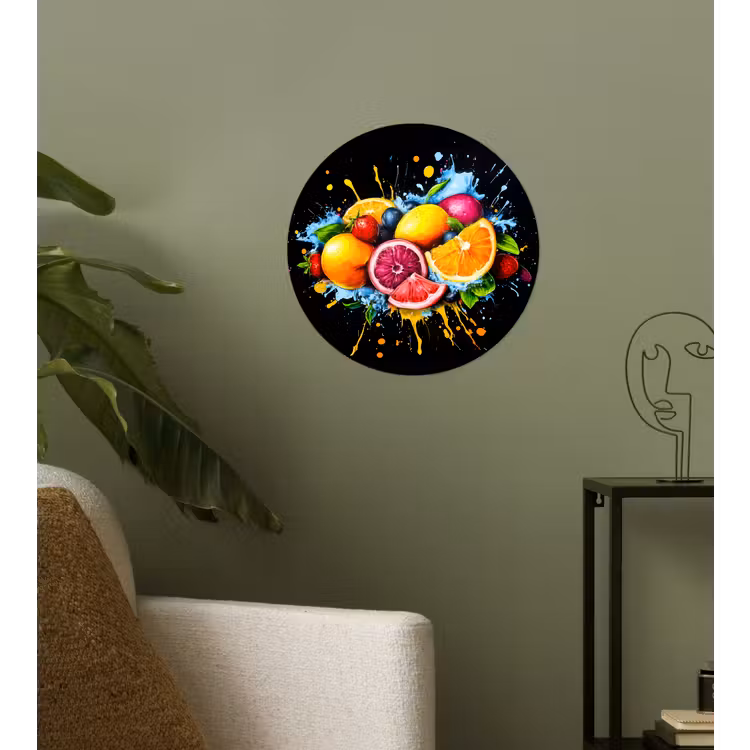 Fruit - Graffiti - Kleurrijk - Sinaasappel - Aardbei - Abstract Wandcirkel behangsticker klein -sfeer2