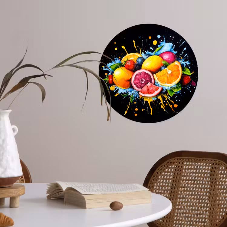 Fruit - Graffiti - Kleurrijk - Sinaasappel - Aardbei - Abstract Wandcirkel behangsticker klein -sfeer3