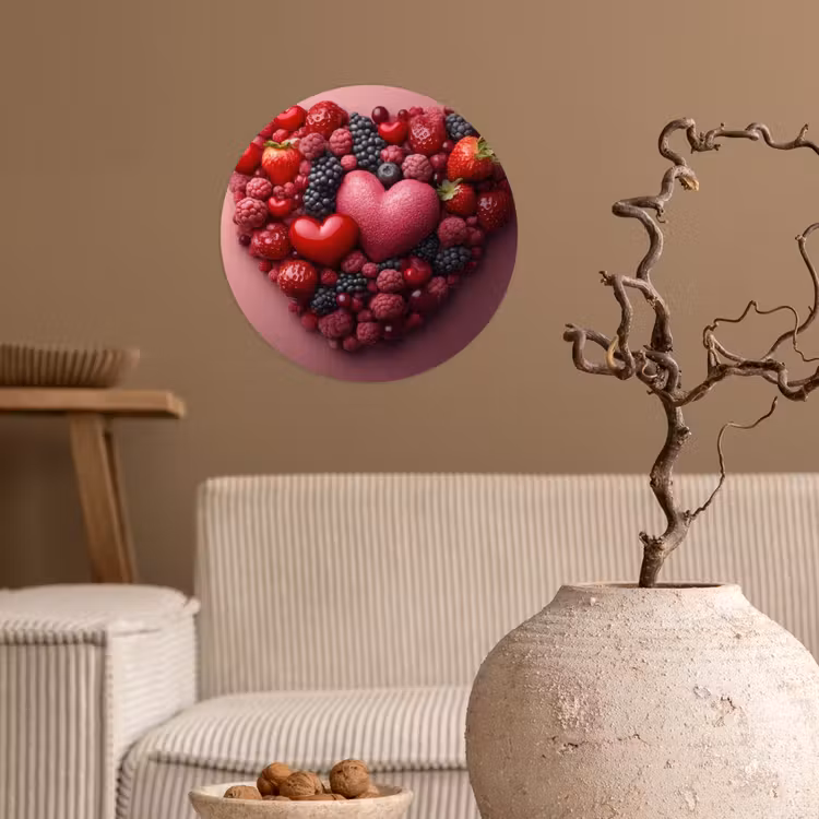 Fruit - Hartjes - Aardbeien - Frambozen - Bosbessen Wandcirkel behangsticker klein -sfeer1