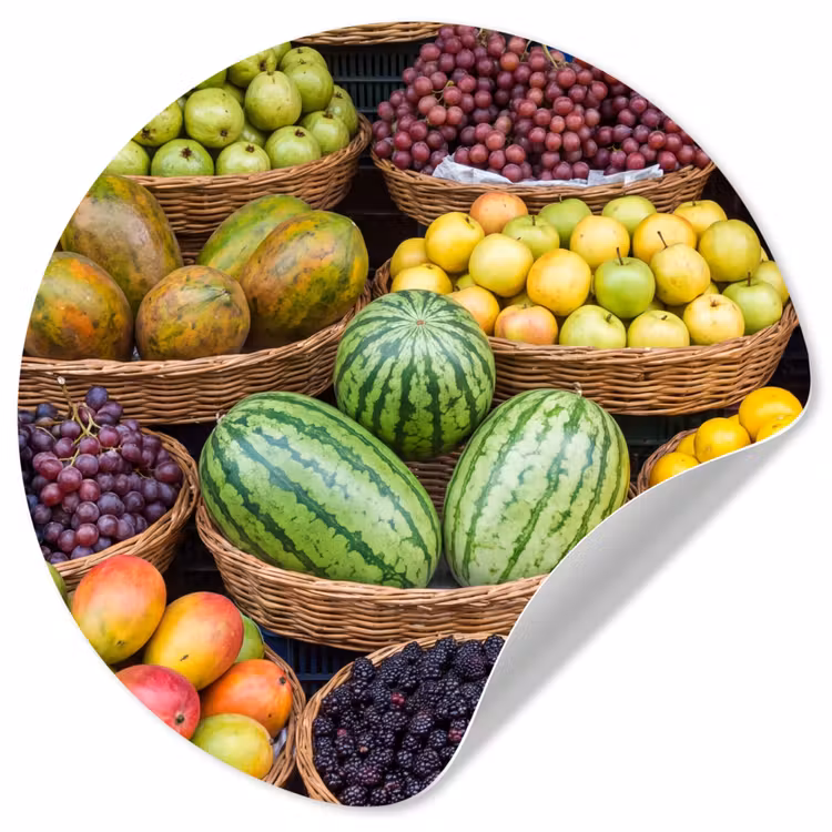 Runde Tapete - Obst – Markt – Bunt - Fruit - Markt - Kleurrijk Wandcirkel behangsticker klein