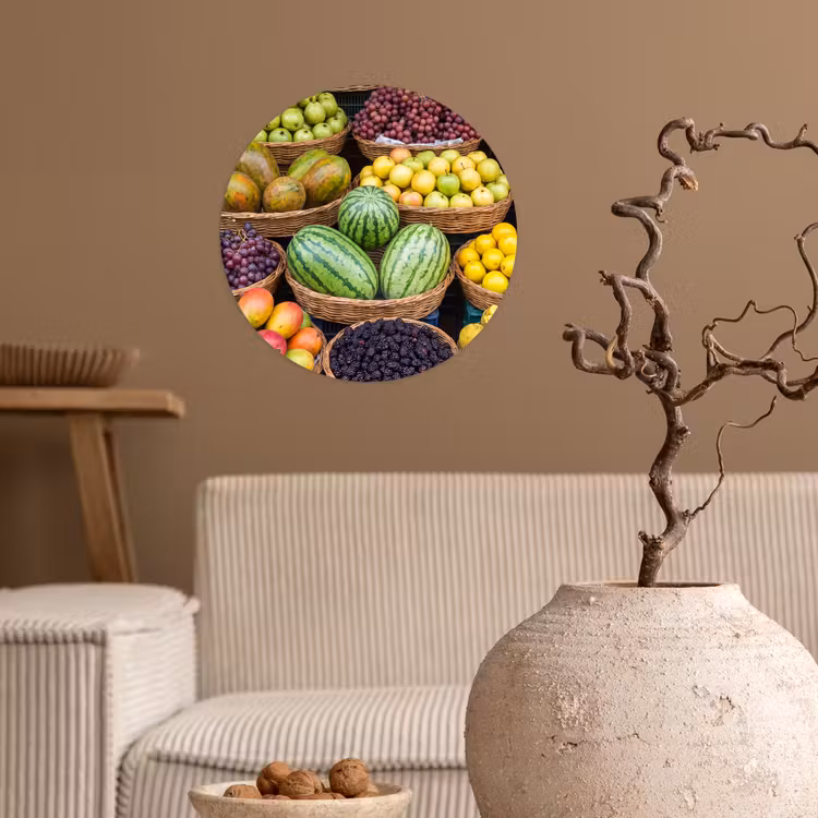 Runde Tapete - Obst – Markt – Bunt - Fruit - Markt - Kleurrijk Wandcirkel behangsticker klein