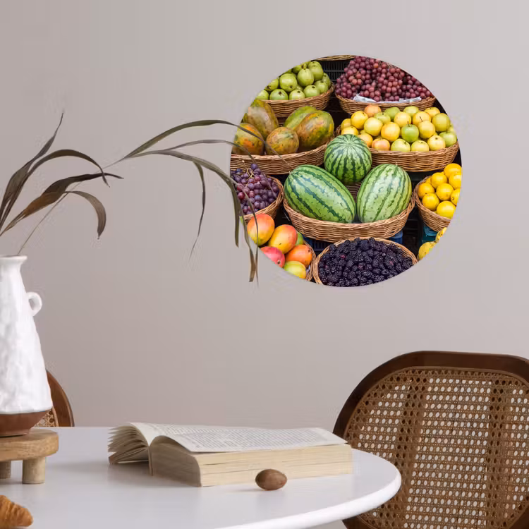 Runde Tapete - Obst – Markt – Bunt - Fruit - Markt - Kleurrijk Wandcirkel behangsticker klein