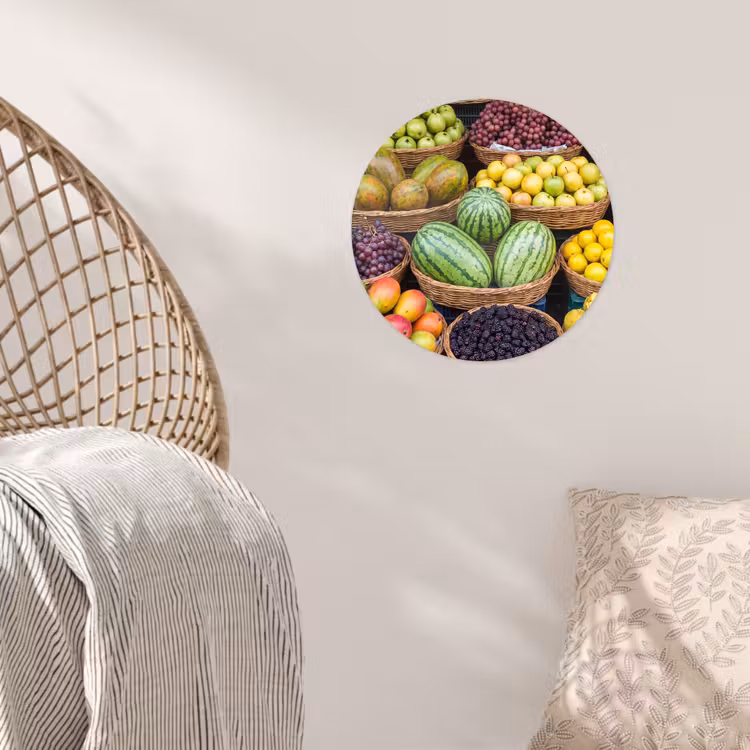 Runde Tapete - Obst – Markt – Bunt - Fruit - Markt - Kleurrijk Wandcirkel behangsticker klein