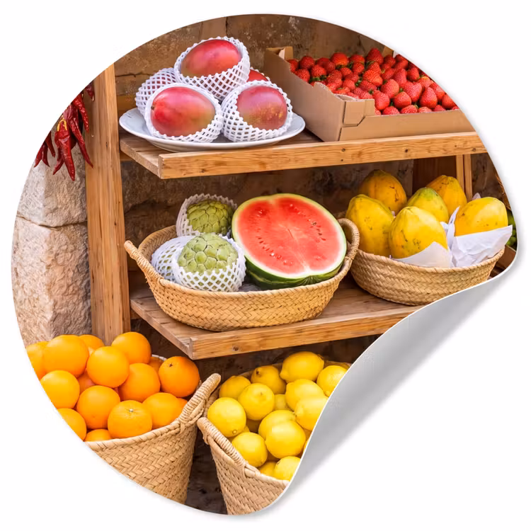 Runde Tapete - Obst – Markt – Frisch - Fruit - Markt - Vers Wandcirkel behangsticker klein