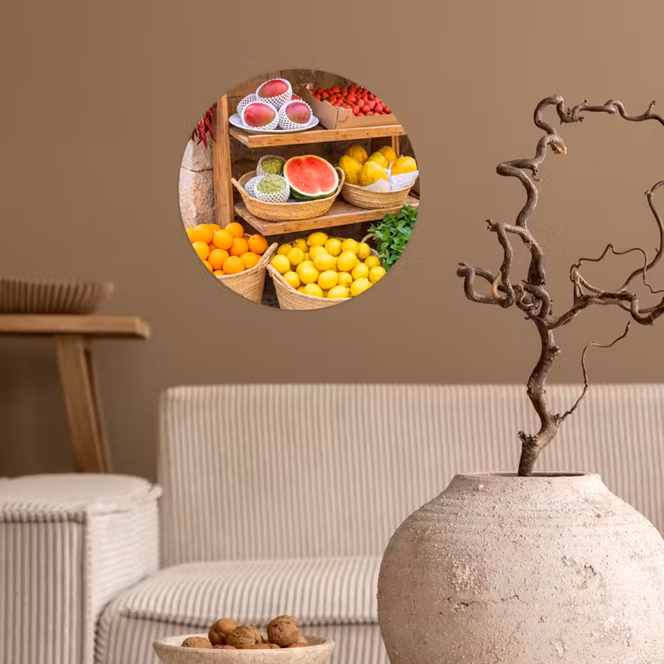 Runde Tapete - Obst – Markt – Frisch - Fruit - Markt - Vers Wandcirkel behangsticker klein