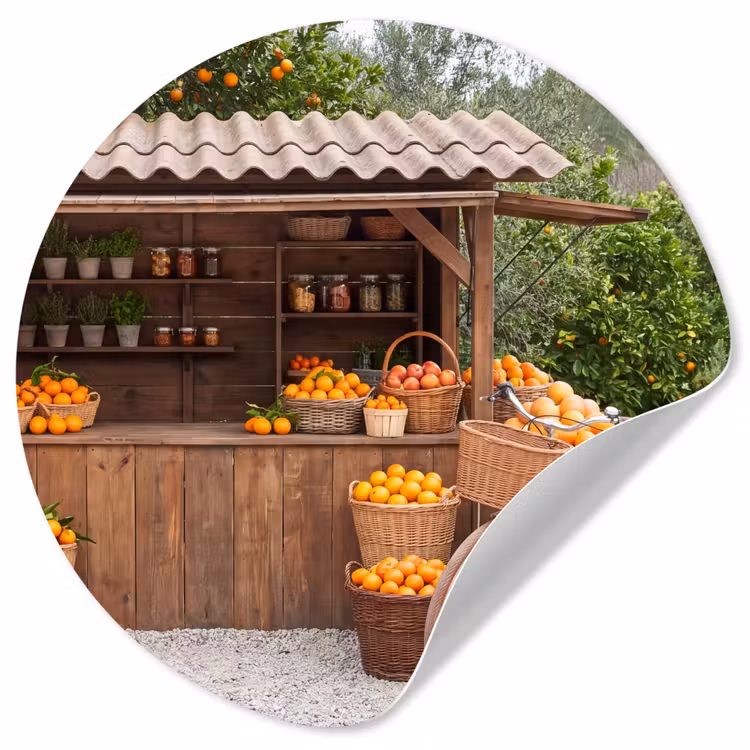 Runde Tapete - Obst – Markt – Ländlich - Fruit - Markt - Landelijk Wandcirkel behangsticker klein
