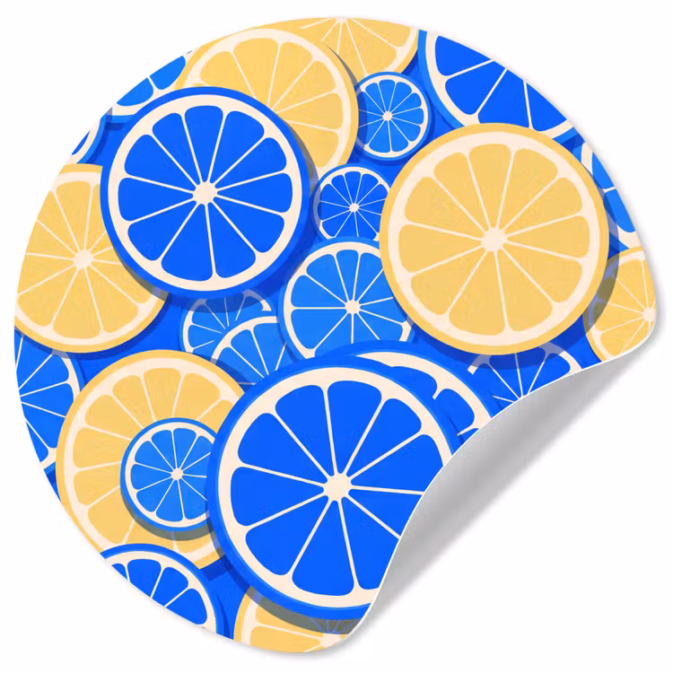 Fruit - Schijven - Patroon - Modern - Blauw - Geel Wandcirkel behangsticker klein -3d