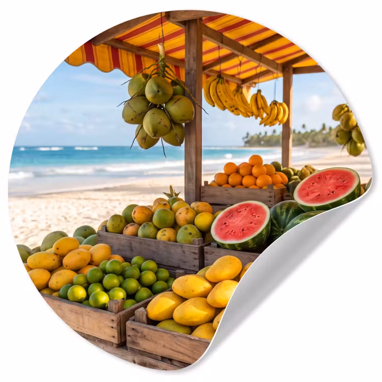 Runde Tapete - Obst – Strand – Tropisch - Fruit - Strand - Tropisch Wandcirkel behangsticker klein