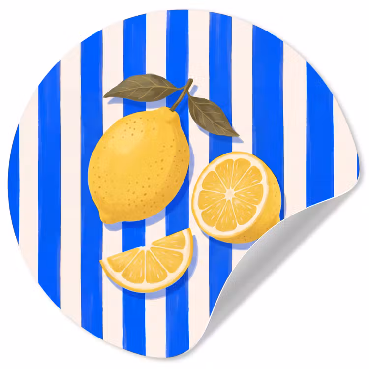 Fruit - Citroen - Zomer - Geel - Blauw Wandcirkel behangsticker klein -3d