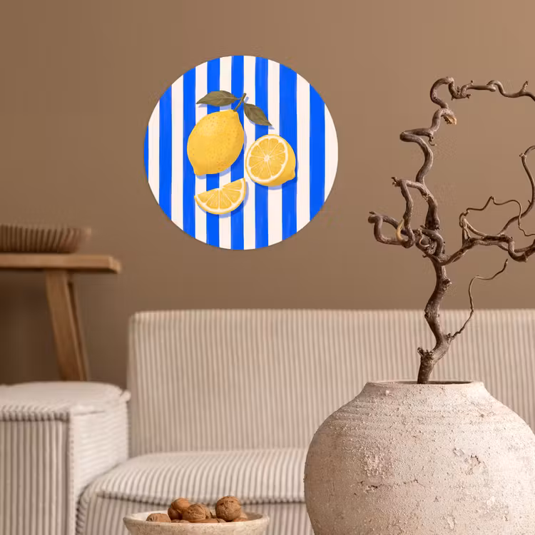Fruit - Citroen - Zomer - Geel - Blauw Wandcirkel behangsticker klein -sfeer1