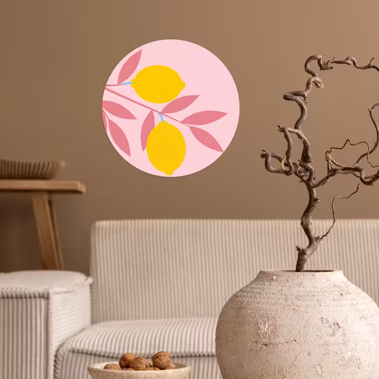 Fruit - Tak - Natuur - Abstract - Roze Wandcirkel behangsticker klein -sfeer1