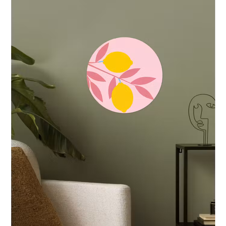 Fruit - Tak - Natuur - Abstract - Roze Wandcirkel behangsticker klein -sfeer2