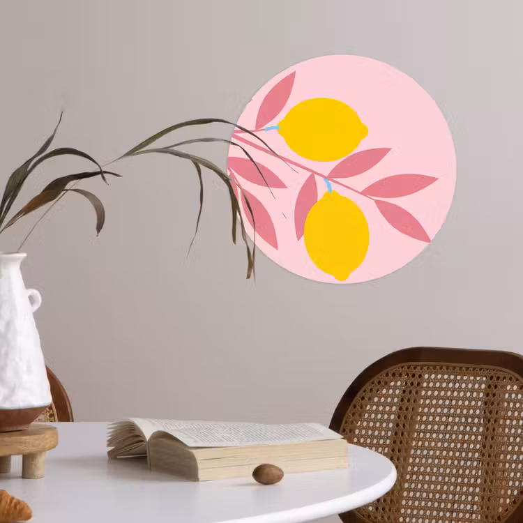 Fruit - Tak - Natuur - Abstract - Roze Wandcirkel behangsticker klein -sfeer3
