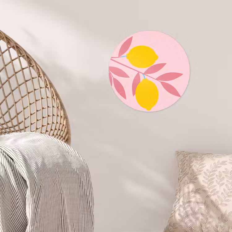 Fruit - Tak - Natuur - Abstract - Roze Wandcirkel behangsticker klein -sfeer4
