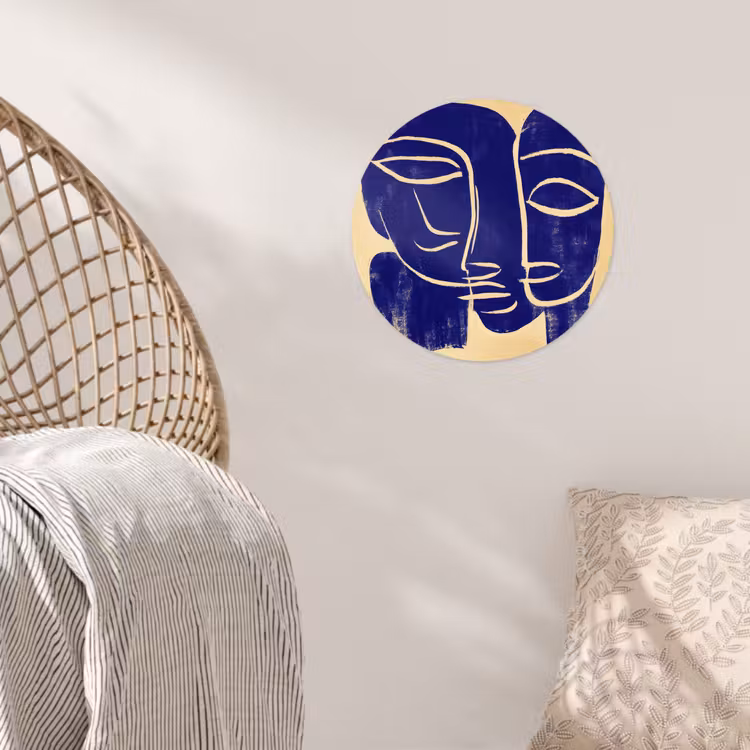 Okergeel - Blauw - Eenvoudige lijnen Wandcirkel behangsticker klein -sfeer4