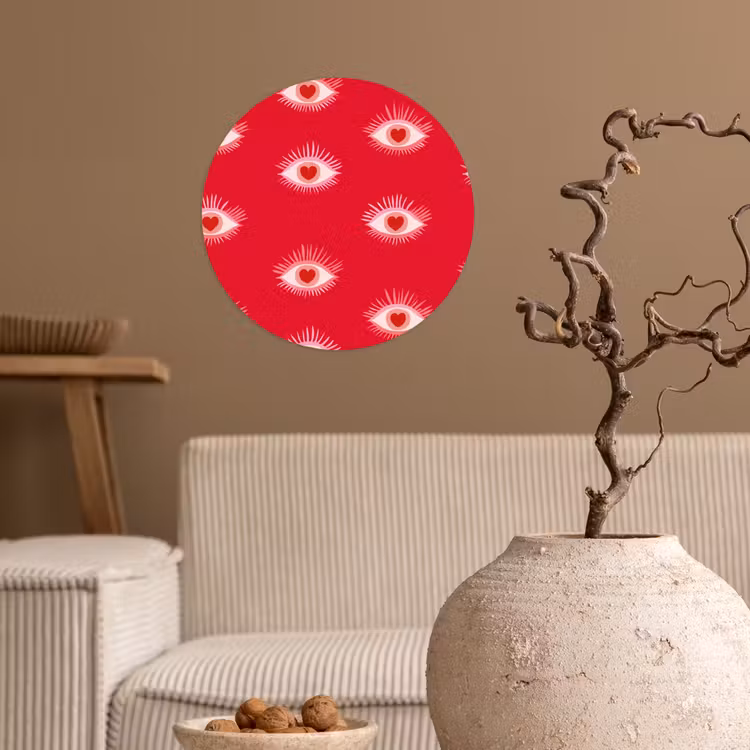Ogen - Hart - Abstract - Rood - Roze Wandcirkel behangsticker klein 186 -sfeer1