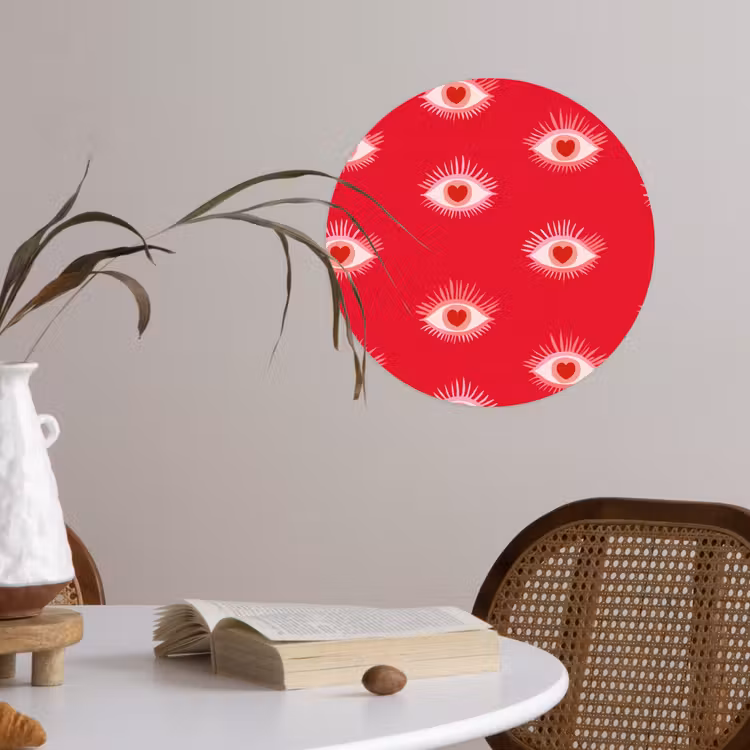Ogen - Hart - Abstract - Rood - Roze Wandcirkel behangsticker klein 186 -sfeer3