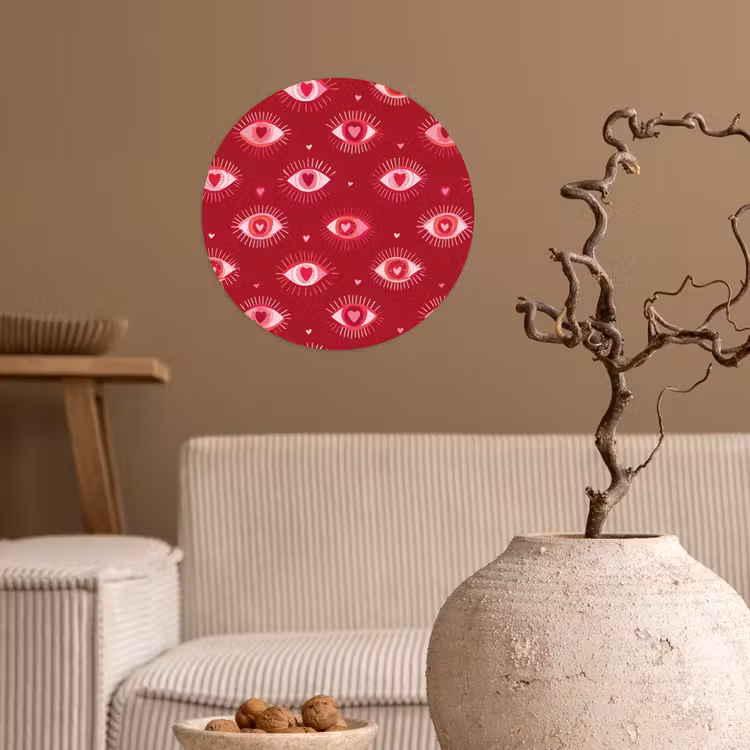 Ogen - Patroon - Roze - Donkerrood Wandcirkel behangsticker klein 186 -sfeer1