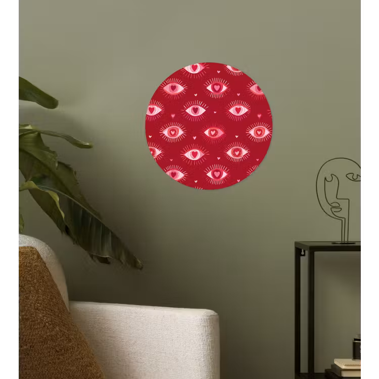 Ogen - Patroon - Roze - Donkerrood Wandcirkel behangsticker klein 186 -sfeer2