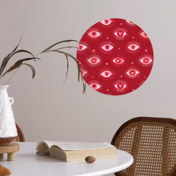 Ogen - Patroon - Roze - Donkerrood Wandcirkel behangsticker klein 186 -sfeer3