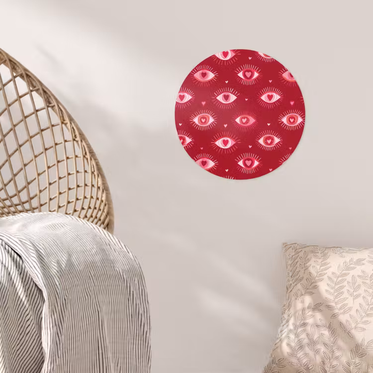 Ogen - Patroon - Roze - Donkerrood Wandcirkel behangsticker klein 186 -sfeer4