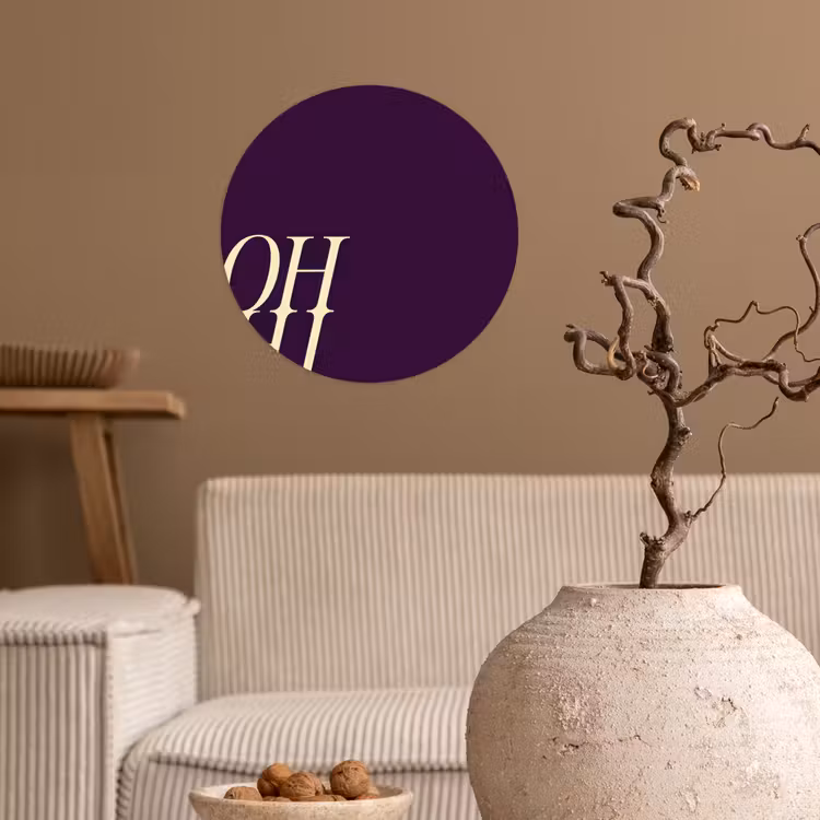 Oh hi - Paars - Cursief Wandcirkel behangsticker klein -sfeer1