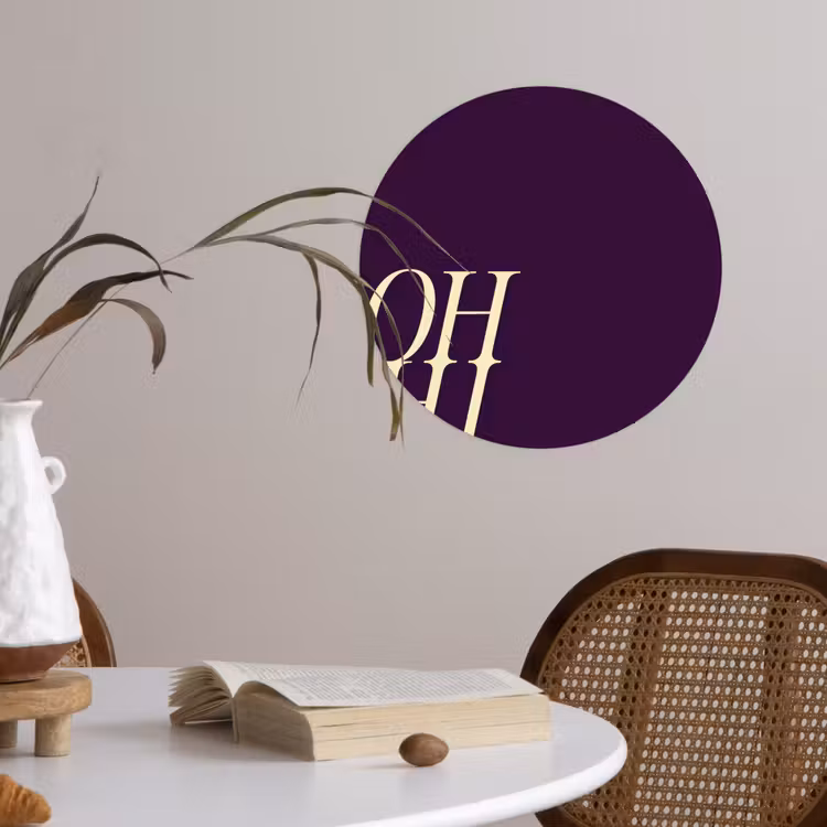 Oh hi - Paars - Cursief Wandcirkel behangsticker klein -sfeer3