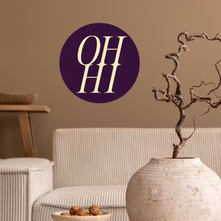 Oh hi - Paars - Minimalistisch Wandcirkel behangsticker klein -sfeer1