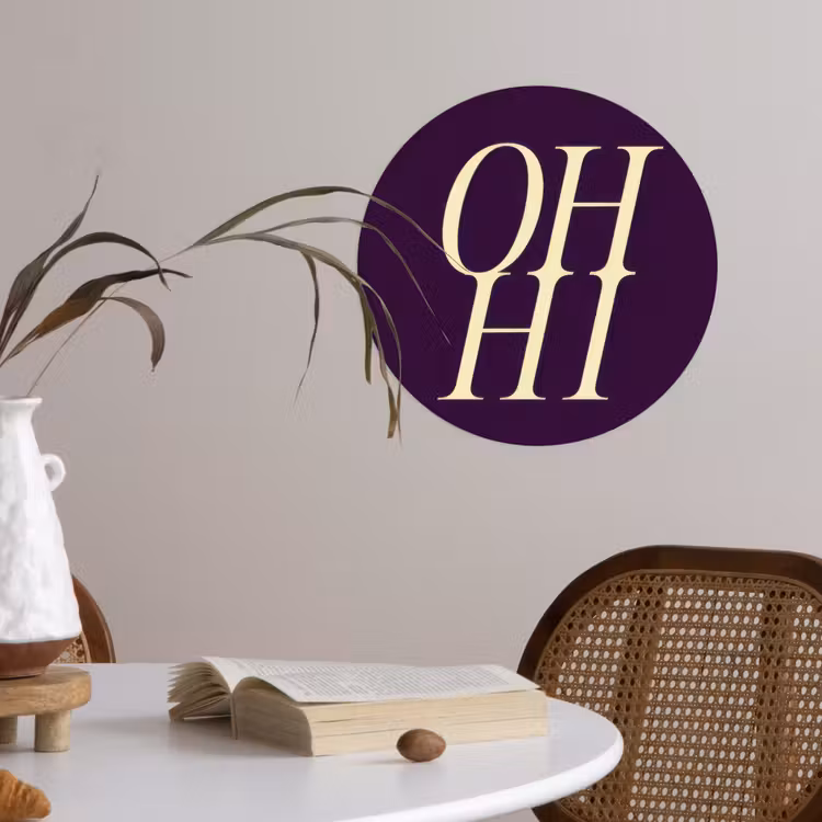 Oh hi - Paars - Minimalistisch Wandcirkel behangsticker klein -sfeer3