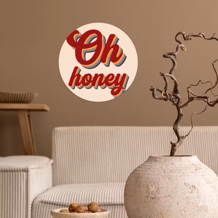 Oh honey - Rood - Schaduw Wandcirkel behangsticker klein -sfeer1